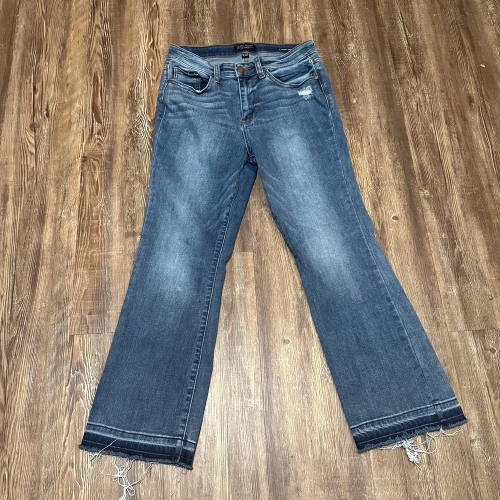 Judy Blue Cropped Boot Jeans Women's 5/27 High Rise Frayed Hem Faded Denim